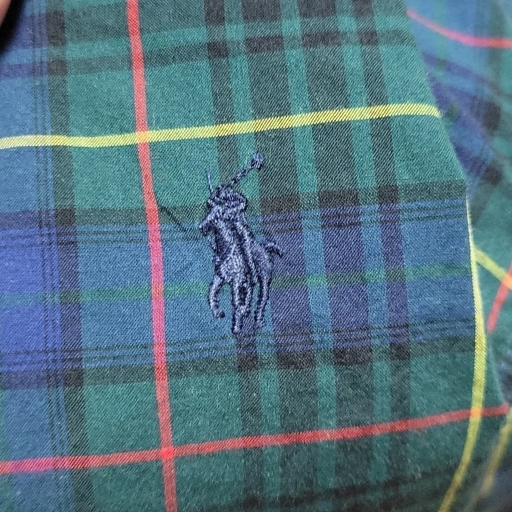 Ralph Lauren Navy snd Green plaid long sleeve Poppin shirt Large (14-16)
